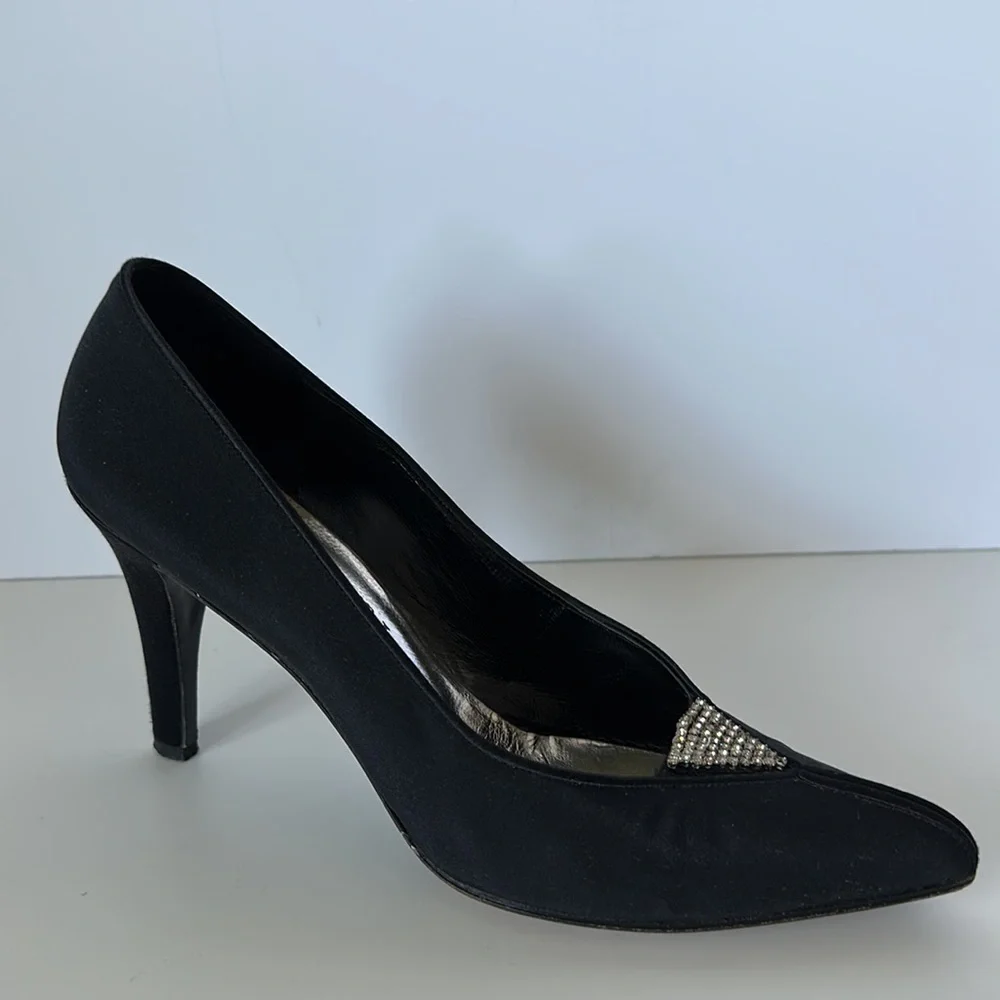 Vintage YSL Black Pump Rhinestone Heels - Picture 2 of 9